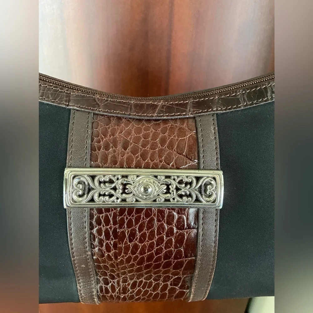 BRIGHTON Vintage Black & Brown Croc hobo handbag Authentic